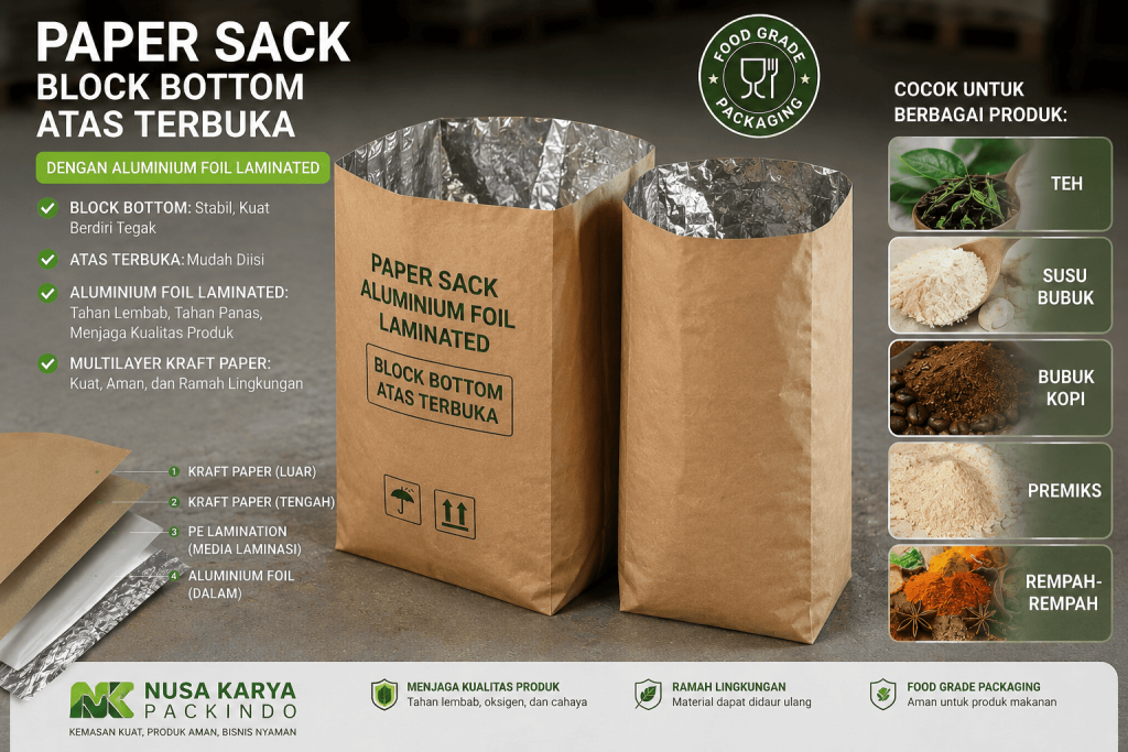 PAPER SACK ALUMUNIUM FOIL LAMINATED BLOCK BOTTOM